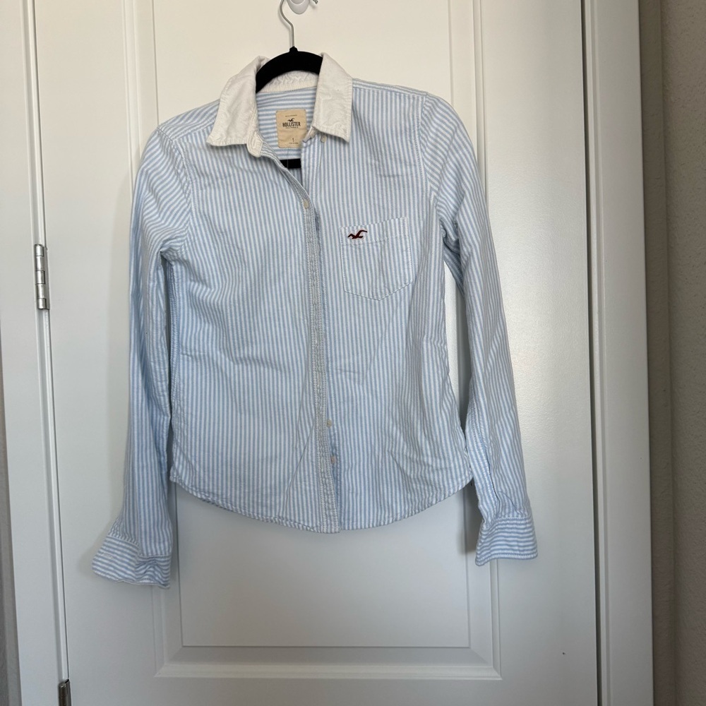 Hollister Light Blue and White Striped Top Size Small Vintage Preppy Beach